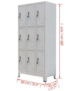 vidaXL Locker Cabinet with 9 Compartments Steel 90x45x180 cm Grey