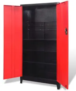 vidaXL Tool Cabinet with 2 Doors Steel 90x40x180 cm Black and Red