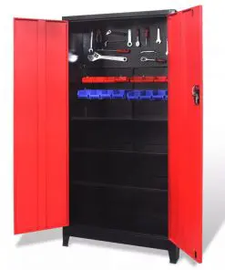 vidaXL Tool Cabinet with 2 Doors Steel 90x40x180 cm Black and Red
