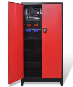 vidaXL Tool Cabinet with 2 Doors Steel 90x40x180 cm Black and Red