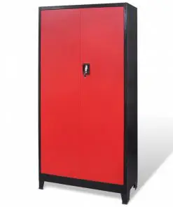 vidaXL Tool Cabinet with 2 Doors Steel 90x40x180 cm Black and Red