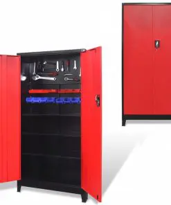 vidaXL Tool Cabinet with 2 Doors Steel 90x40x180 cm Black and Red