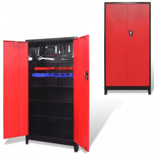 vidaXL Tool Cabinet with 2 Doors Steel 90x40x180 cm Black and Red