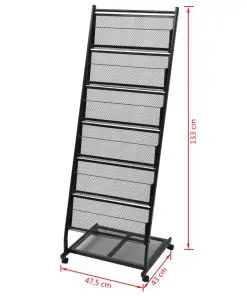vidaXL Magazine Rack 47.5x43x133 cm Black A4