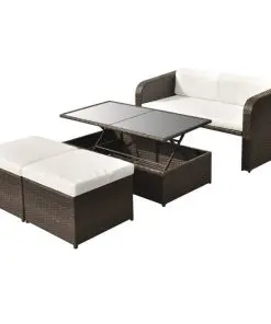 vidaXL 4 Piece Garden Lounge Set with Cushions Poly Rattan Brown