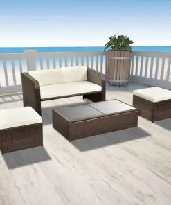vidaXL 4 Piece Garden Lounge Set with Cushions Poly Rattan Brown