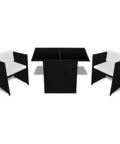 vidaXL 3 Piece Bistro Set with Cushions Poly Rattan Black