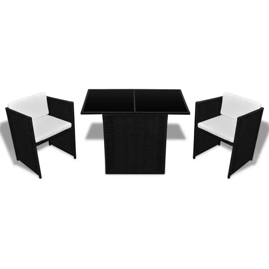 vidaXL 3 Piece Bistro Set with Cushions Poly Rattan Black