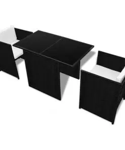 vidaXL 3 Piece Bistro Set with Cushions Poly Rattan Black