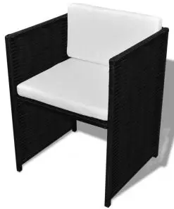 vidaXL 3 Piece Bistro Set with Cushions Poly Rattan Black