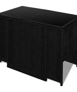 vidaXL 3 Piece Bistro Set with Cushions Poly Rattan Black