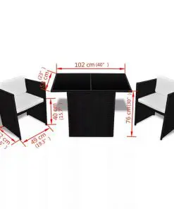 vidaXL 3 Piece Bistro Set with Cushions Poly Rattan Black