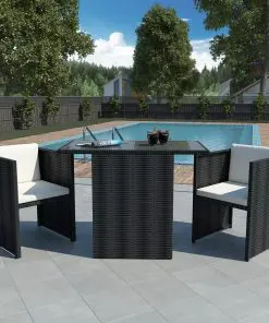 vidaXL 3 Piece Bistro Set with Cushions Poly Rattan Black