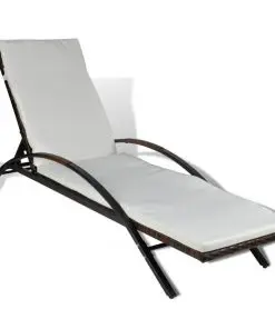 vidaXL Sun Lounger with Cushion & Wheels Poly Rattan Brown