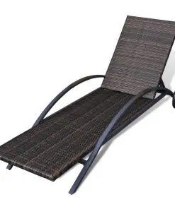 vidaXL Sun Lounger with Cushion & Wheels Poly Rattan Brown