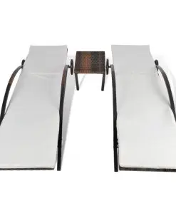 vidaXL Sun Loungers with Table Poly Rattan Brown