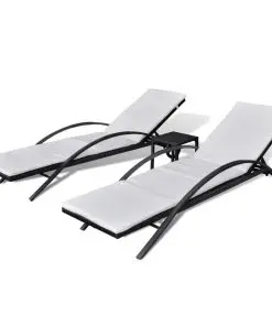 vidaXL Sun Loungers with Table Poly Rattan Black