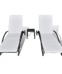 vidaXL Sun Loungers with Table Poly Rattan Black