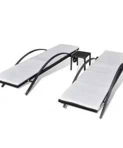 vidaXL Sun Loungers with Table Poly Rattan Black