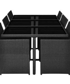 vidaXL 11 Piece Outdoor Dining Set with Cushions Poly Rattan Black
