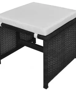 vidaXL 11 Piece Outdoor Dining Set with Cushions Poly Rattan Black