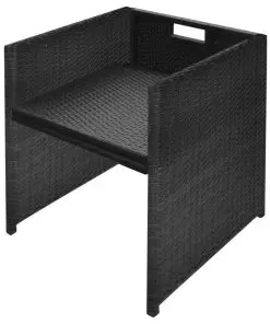 vidaXL 11 Piece Outdoor Dining Set with Cushions Poly Rattan Black