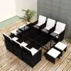 vidaXL 11 Piece Outdoor Dining Set with Cushions Poly Rattan Black vidaXL 11 Piece Outdoor Dining Set with Cushions Poly Rattan Black