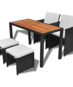 vidaXL 5 Piece Outdoor Dining Set Poly Rattan and Acacia Wood Black
