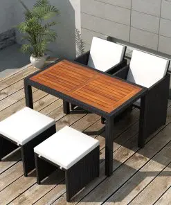 vidaXL 5 Piece Outdoor Dining Set Poly Rattan and Acacia Wood Black