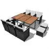 vidaXL 11 Piece Outdoor Dining Set Poly Rattan and Acacia Wood Black