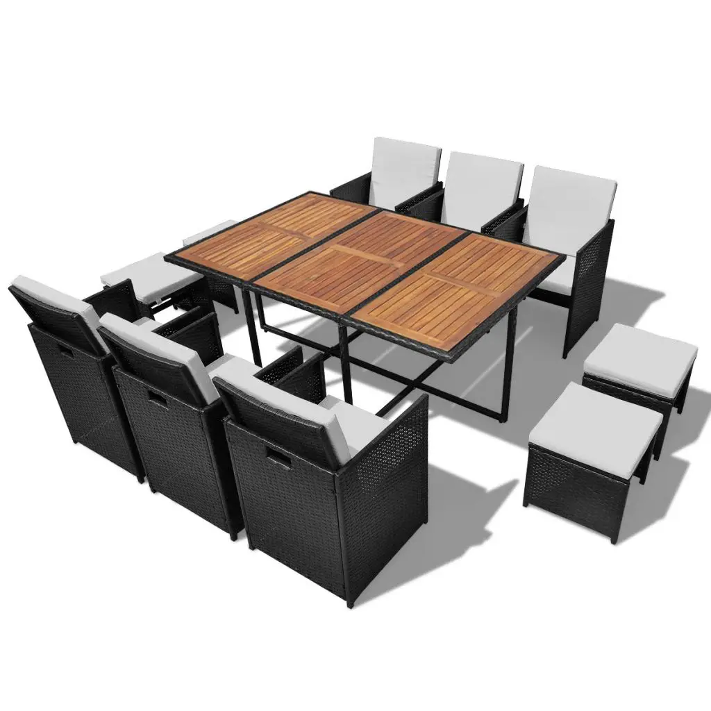 vidaXL 11 Piece Outdoor Dining Set Poly Rattan and Acacia Wood Black