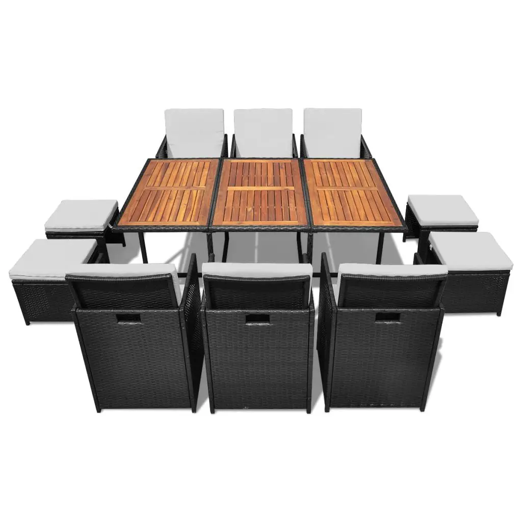 vidaXL 11 Piece Outdoor Dining Set Poly Rattan and Acacia Wood Black