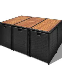 vidaXL 11 Piece Outdoor Dining Set Poly Rattan and Acacia Wood Black