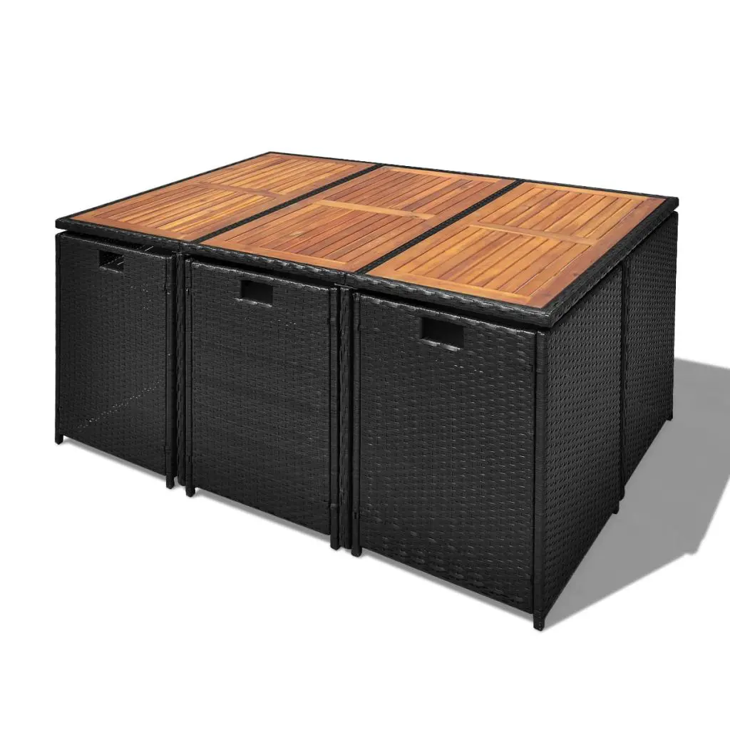 vidaXL 11 Piece Outdoor Dining Set Poly Rattan and Acacia Wood Black