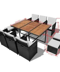 vidaXL 11 Piece Outdoor Dining Set Poly Rattan and Acacia Wood Black