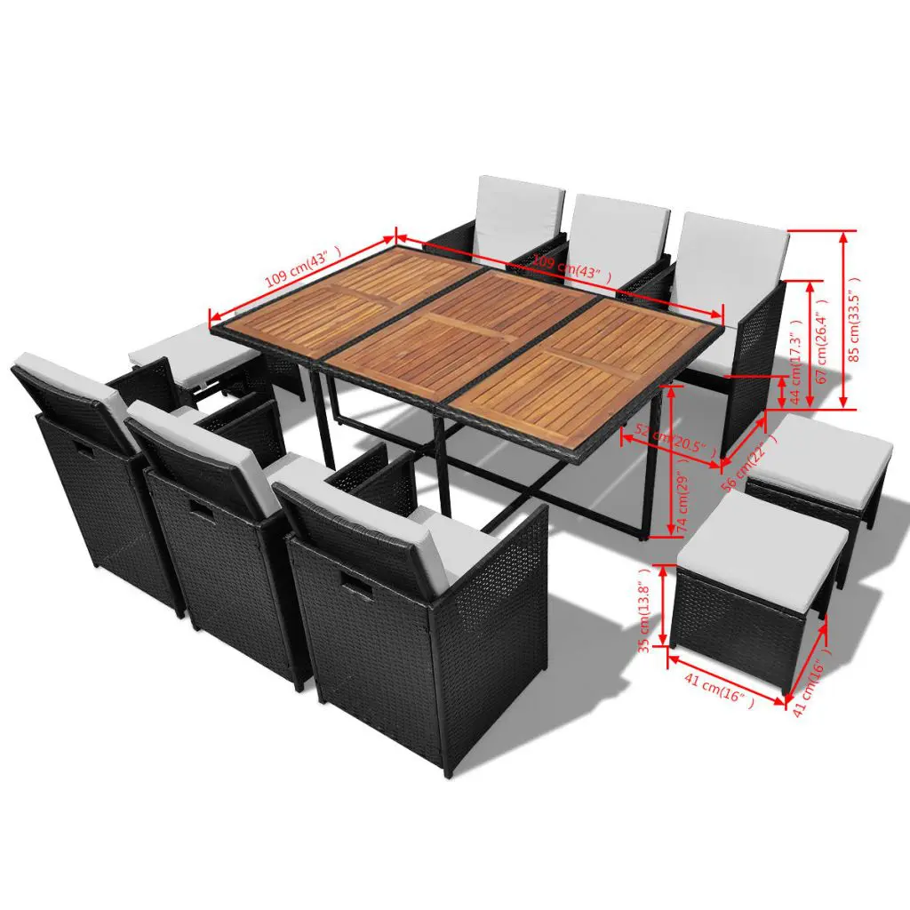 vidaXL 11 Piece Outdoor Dining Set Poly Rattan and Acacia Wood Black