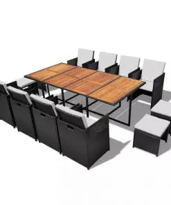 vidaXL 13 Piece Outdoor Dining Set Poly Rattan and Acacia Wood Black