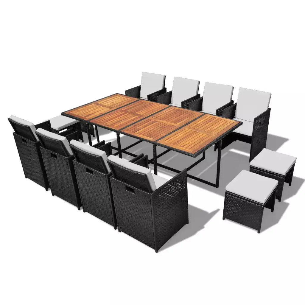 vidaXL 13 Piece Outdoor Dining Set Poly Rattan and Acacia Wood Black