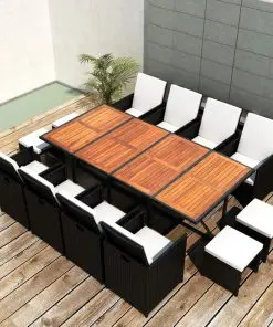 vidaXL 13 Piece Outdoor Dining Set Poly Rattan and Acacia Wood Black