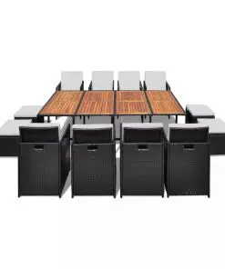 vidaXL 13 Piece Outdoor Dining Set Poly Rattan and Acacia Wood Black