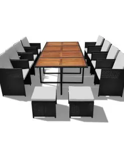 vidaXL 13 Piece Outdoor Dining Set Poly Rattan and Acacia Wood Black