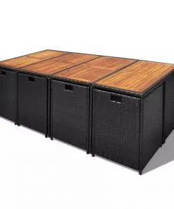 vidaXL 13 Piece Outdoor Dining Set Poly Rattan and Acacia Wood Black