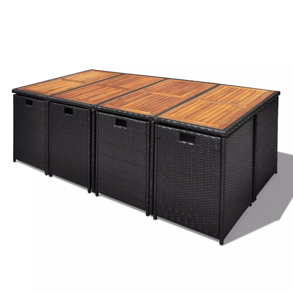 vidaXL 13 Piece Outdoor Dining Set Poly Rattan and Acacia Wood Black
