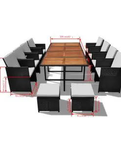 vidaXL 13 Piece Outdoor Dining Set Poly Rattan and Acacia Wood Black