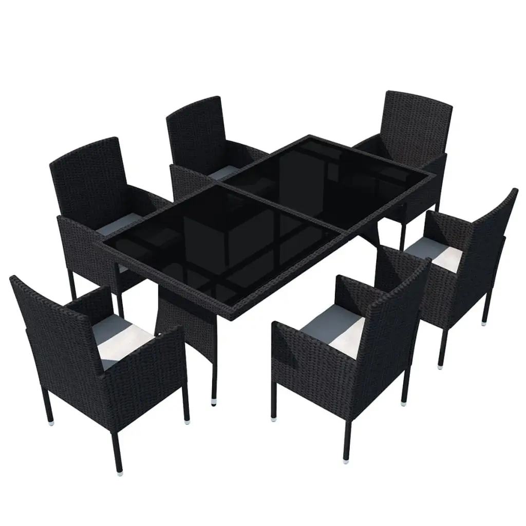 vidaXL 7 Piece Outdoor Dining Set with Cushions Poly Rattan Black