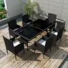 vidaXL 7 Piece Outdoor Dining Set with Cushions Poly Rattan Black vidaXL 7 Piece Outdoor Dining Set with Cushions Poly Rattan Black