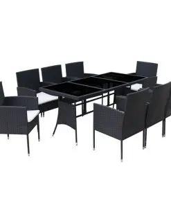 vidaXL 9 Piece Outdoor Dining Set with Cushions Poly Rattan Black