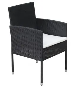 vidaXL 9 Piece Outdoor Dining Set with Cushions Poly Rattan Black