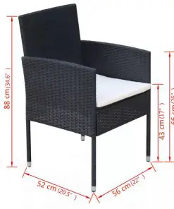 vidaXL 9 Piece Outdoor Dining Set with Cushions Poly Rattan Black