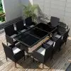 vidaXL 9 Piece Outdoor Dining Set with Cushions Poly Rattan Black
